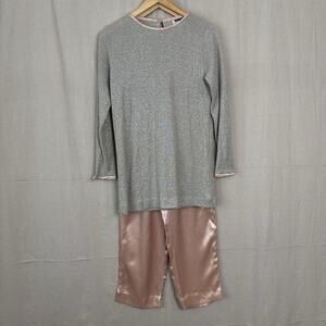 Vintage Lois Snyder Dani Max Womens Glam Satin Pant Set Size S Silver Old Money